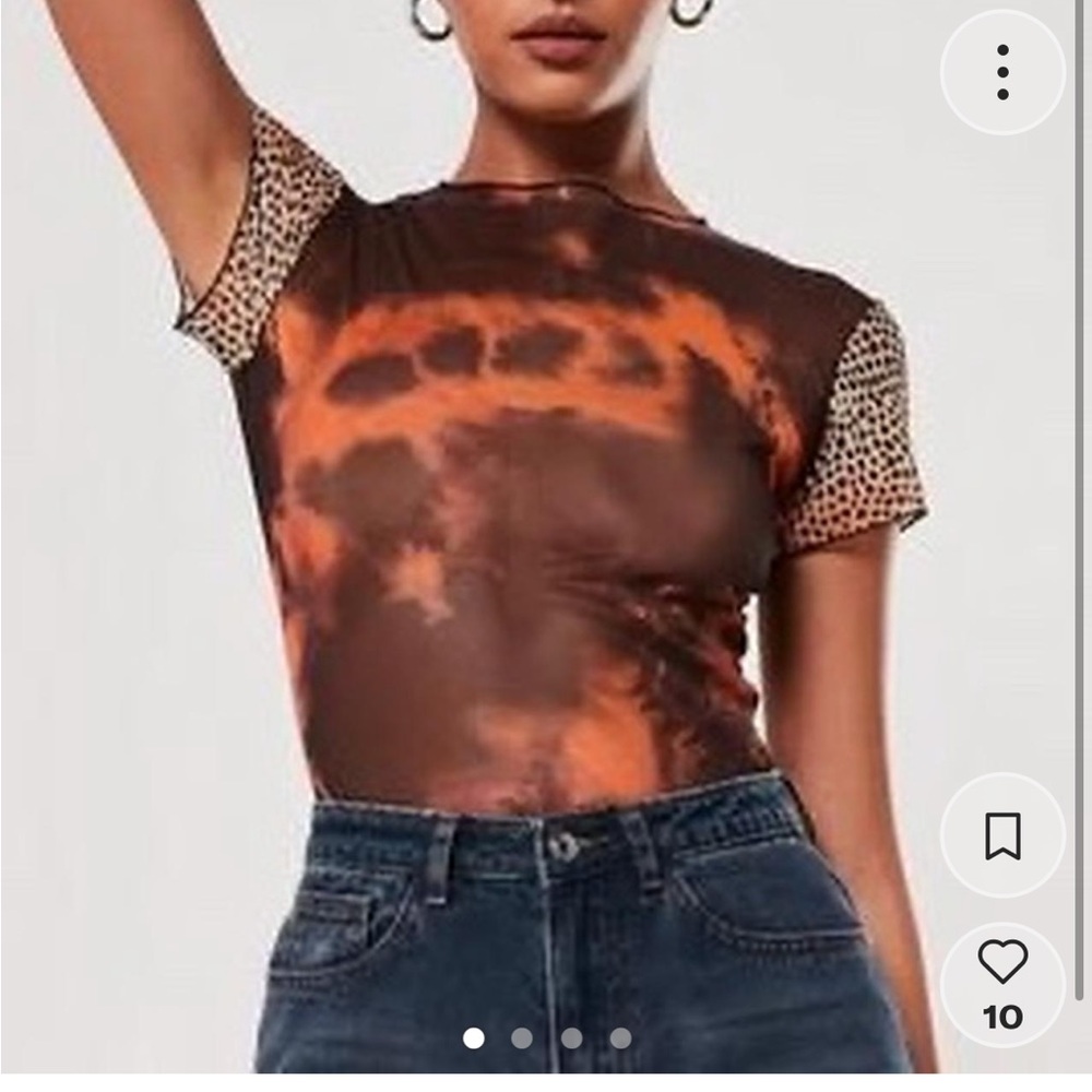 Missguided  Bodysuit - Black animal print Tie-Dye with Leopard Sleeves size 6
MA
